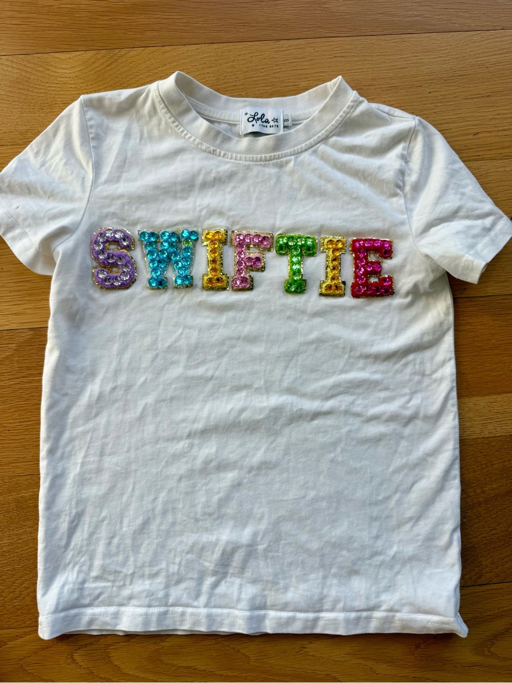 Lola + The Boys White Tee with Multicolor Sequin SWIFTIE